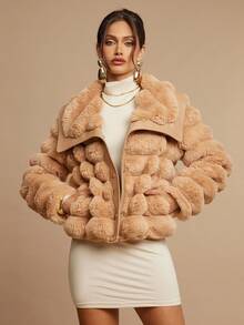 Silquee Abrigo de mujer casual con cuello de solapa y botones, de piel sintética, para otoño/invierno - Camel - Ver 9
