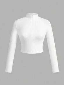 Slaydiva Bộ 3 áo thun nữ cổ chữ V co giãn, đơn giản, thời trang thu đông, tay dài bó, màu trắng + đen + xám - Màu xanh nhạt - Xem 4