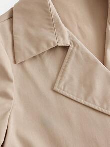 Girlism Teen Girl Trench Coats Khaki Retro Long-Sleeved Waist Trench Coat,Winter Trench Coat, Elegant,Business Fall Trench Coat - Khaki - View 3