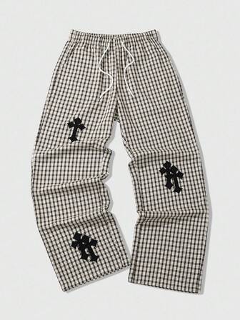 Street Life Men's Casual Plaid Loose Fit Drawstring Waist Wide Leg Pants, Versatile Daily Wear, For Fall