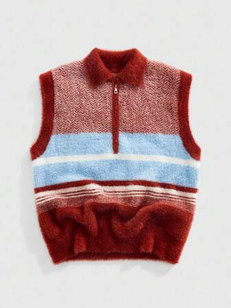 Street Life Chaleco de punto casual con media cartera con cremallera y rayas para hombre, otoño/invierno