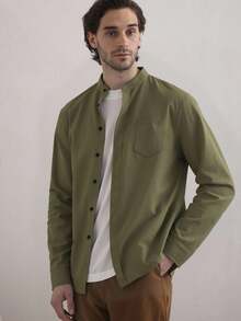 Manfinity CityGents Camicia casual monopetto a tinta unita con tasche e maniche lunghe, stile "Old Money", adatta per l'autunno