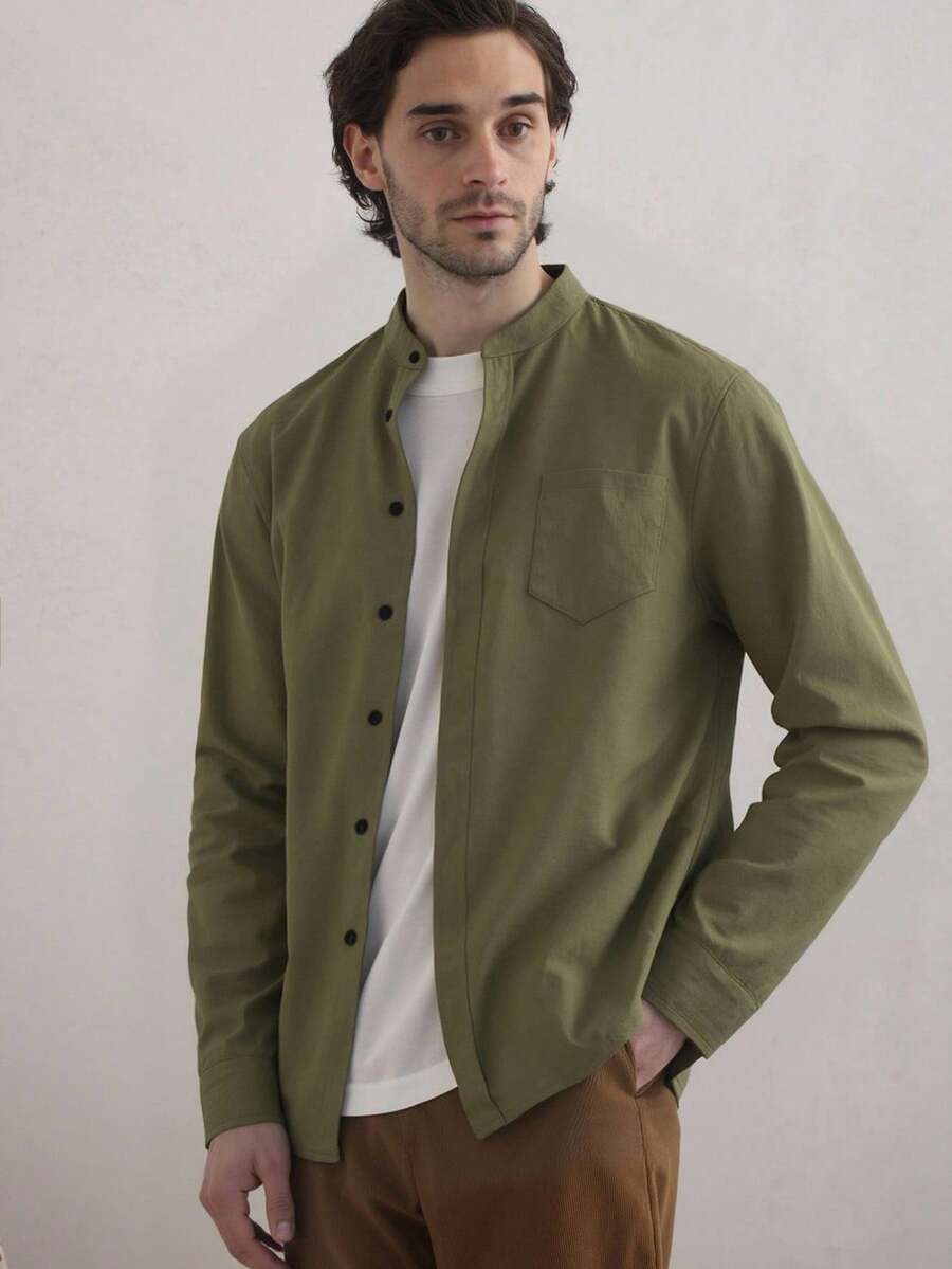 Manfinity CityGents Camicia casual monopetto a tinta unita con tasche e maniche lunghe, stile "Old Money", adatta per l'autunno