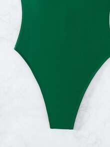 Oceva Summer Beach Plain One Piece Swimsuit - Army Green - View 4