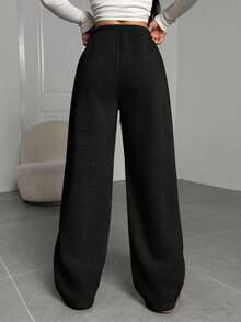 SHEIN EZwear Plus Size Women's Solid Color Drawstring Waist Wide Leg Loose Casual Sweatpants Wide Leg Sweatpants Knit Pants/Winter