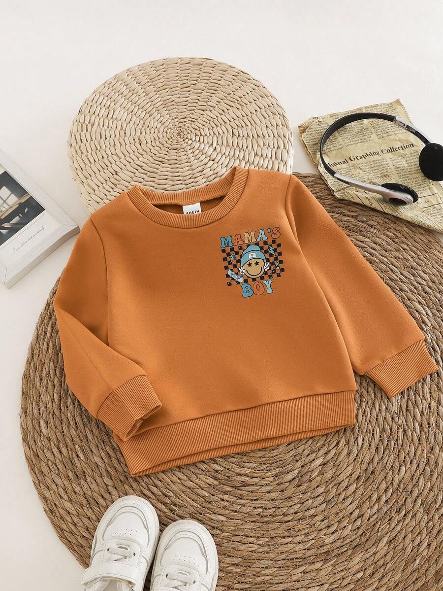 SHEIN 1件幼童男孩「MAMA'S BOY」圖案套頭上衣(不含鞋子),兒童秋冬休閒街頭風服飾 - 彩色 - 查看 1