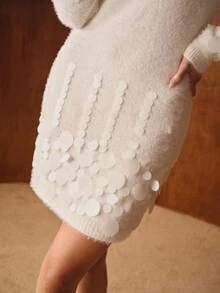 MOTF PREMIUM SEQUIN EMBELLISHED SHORT LONG SLEEVE KNIT DRESS, AUTUMN/WINTER - Apricot - View 3