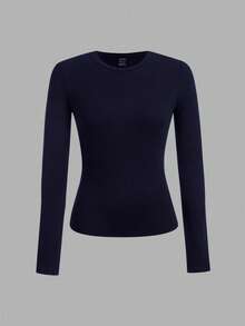 SHEIN EZwear 3件套女士黑色、棕色、白色圆领休闲修身长袖T恤套装，适合秋冬季穿着 - 彩色 - 查看 8