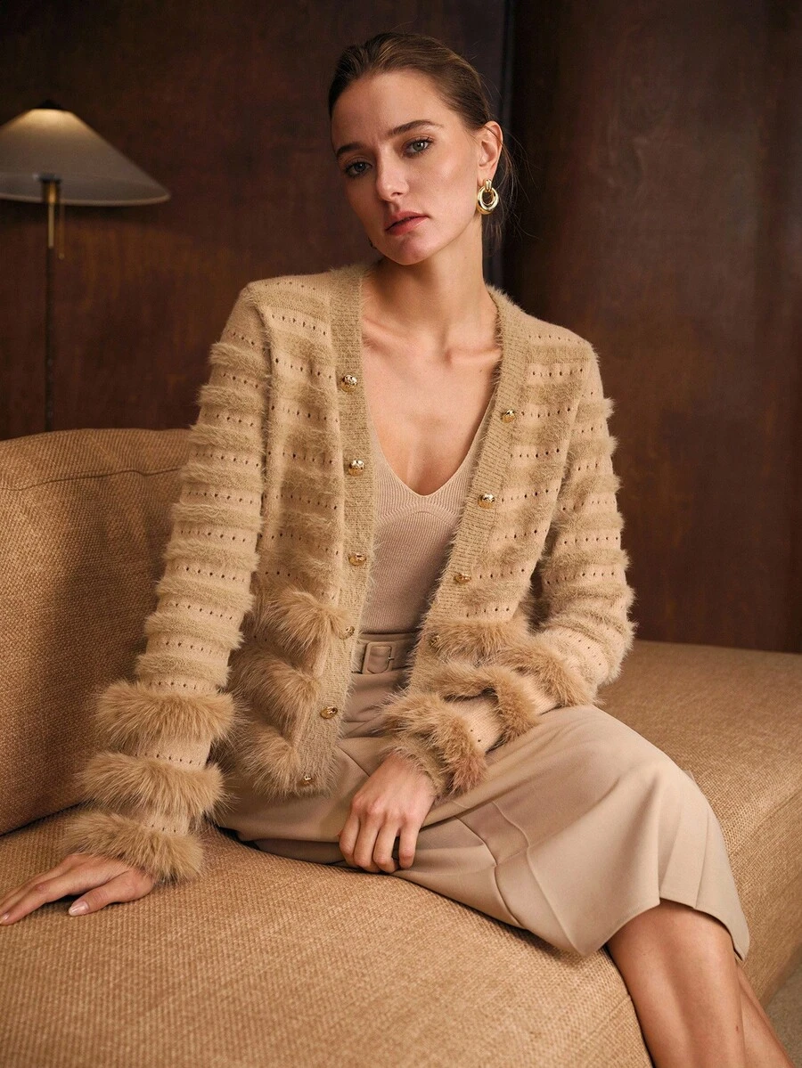 MOTF PREMIUM ÁO KHOÁC CARDIGAN CỜ LÔNG GIẢ TƯƠNG PHẢN