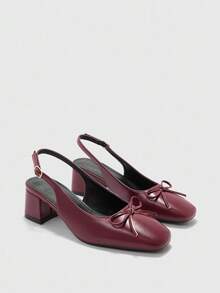 CUCCOO BIZCHIC Women's Fashion Burgundy Backstrap Classic Low Chunky Heel Flats, Versatile For Daily, Commute, Elegant Office Wear For Christmas