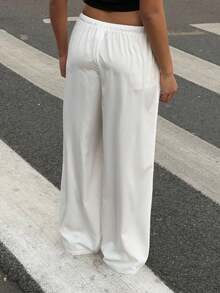 SHEIN EZwear Quần ống đứng dáng rộng thoải mái cho nữ in logo Ngựa Đen, phù hợp cho mùa xuân/thu, trang phục thể thao, phong cách đại học, cổ điển - Nhiều màu - Xem 2