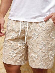 Manfinity Homme 男士休闲拼色提花拼布短袖 T 恤和短裤套装 - 彩色 - 查看 3