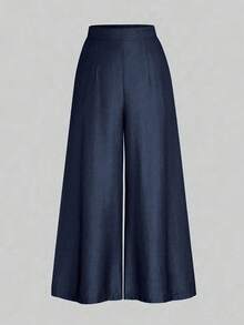 Rometta Pantalones rectos y anchos de pierna ancha de talla grande - Azul Marino - Ver 1