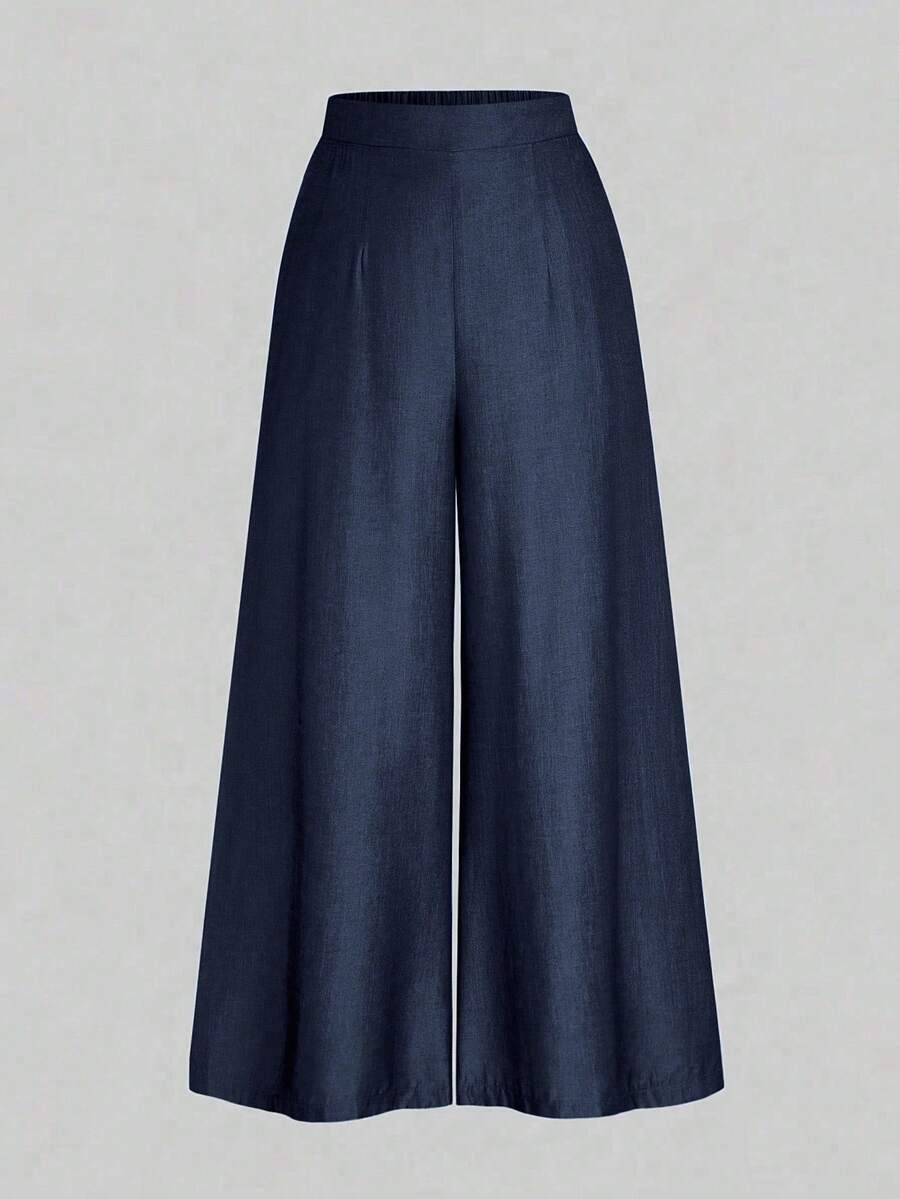 Rometta Pantalones rectos y anchos de pierna ancha de talla grande - Azul Marino - Ver 1