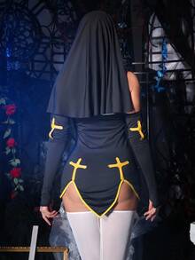 Fantasy Costume Bộ đồ lót hóa trang Halloween 6 món cho nữ - Đen và trắng - Xem 2