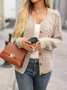 EMERY ROSE Women's Casual Solid Color Button Front Cardigan, Autumn/Winter Fall For Women Winter For Women Women's Winter Sweater Going Out