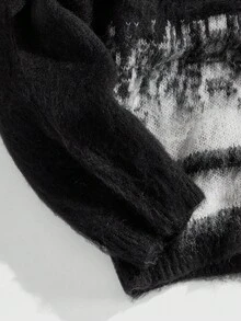 ROMWE MEN Street Life Suéter informal de manga larga con cremallera y contraste de color tejido para hombres, otoño e invierno - Blanco y Negro - Ver 4