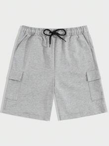 RueChic Men 2pcs Pack Cargo Pockets Drawstring Waist Regular Shorts - Black and White - View 7