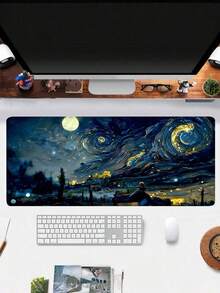 SHEIN 1 قطعة لوحة فأرة كبيرة الحجم مزينة بلوحة زيتية، لوحة مفاتيح ألعاب، لوحة مكتب، لوحة فأرة كبيرة الحجم لطاولة ألعاب الكمبيوتر المحمول، لوحة مكتب فاخرة، كبيرة وسميكة، قاعدة مطاطية مانعة للانزلاق، مناسبة للمكتب والاستخدام المنزلي، قابلة للغسيل، مريحة للاستخدام، عودة إلى المدرسة، متوفرة بأحجام متعددة - 2014 - ضوء القمر الدوارة - مشاهدة 1