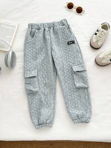 Genkimix Kids Quần ống côn rộng rãi, chất liệu dệt kim jacquard cá tính, kiểu dáng thể thao, thu đông cho bé trai mùa thu - Màu Xám nhạt - Xem 1