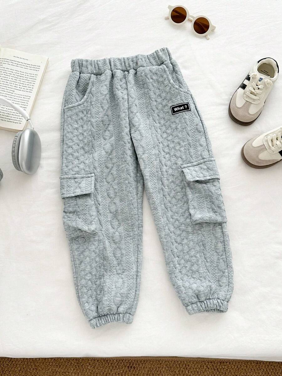Genkimix Kids Quần ống côn rộng rãi, chất liệu dệt kim jacquard cá tính, kiểu dáng thể thao, thu đông cho bé trai mùa thu - Màu Xám nhạt - Xem 1