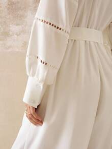 Cévolie 女装春秋新款波西米亚碎花拼接灯笼袖衬衫领阔腿宽松连体裤 - 白色 - 查看 8