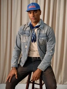 Manfinity Homme Men's Distressed Denim Jacket, Streetwear Style Acid Washed For Slim-Fit, Fall - Light Wash - View 5