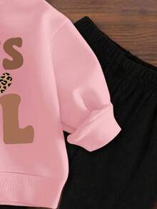 SHEIN Happikins 2pcs/Set Baby Girl Casual Cute Leopard Print Heart & Letter "GIRL" Pattern White Knit Soft Round Neck Long Sleeve Sweatshirt And Black Leggings Outfit, Suitable For Autumn/Winter Fall Baby Girl Sweat Set Nanas Girl Baby Outfit Baby Girl Outfit Baby Girl Full Sleeve With Pant Nanas Girl Outfit - Multicolor - View 4