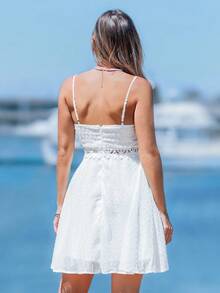 Sylviya Guipure Lace Insert Cami Dress For Summer Vacation - White - View 2