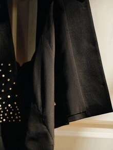 Anewsta Women's High-End Fashion Bubble Bead Fitted Mandarin Collar Blazer - Black - View 8