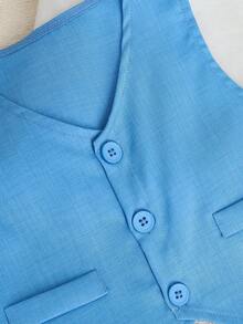 SHEIN Baby Boy Solid Color Vest And Pants Gentleman Suit Set - Blue - View 5