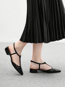 CUCCOO BIZCHIC Women's Pointed Toe Buckle Design Casual Fashion Chunky Heel Pumps For Christmas - Black - View 4