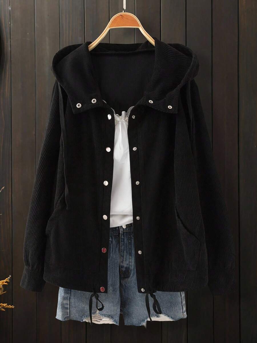Linhara Plus Size Women Casual Hooded Jacket, Outdoor Jacket Fall Winter Cloth For Women Autumn - Black - View 1