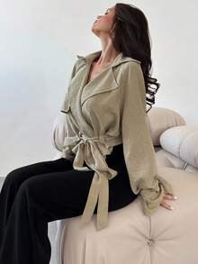 Firerie Abrigo corto de gabardina con cinturón de mujer, casual y elegante, adecuado para negociaciones de negocios, temporada de vuelta al colegio, ir y venir/ropa de maestra/ropa de oficina/ropa de ocio/ropa de mujer para otoño/ropa de invierno de mujer/ropa de mujer elegante de otoño