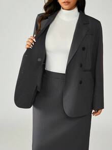 Easura Plus Size Casual Fashionable High-End Elegant Striped Patchwork Double-Breasted Blazer & Skirt 2 Pieces Set Fall Cloth For Women Autumn, Blazer Skirt Set