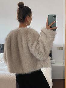 DAZY 女士休闲开襟人造毛皮外套，秋冬女式外套