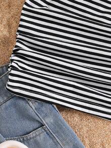 Sparklyn 女童条纹针织吊带背心 - 黑與白 - 查看 7