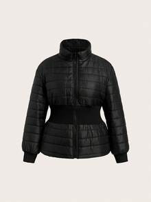 Ellevyn Áo khoác nữ cổ đứng tay dài màu đen thanh lịch cỡ lớn mùa đông, thắt eo, thoải mái - màu đen - Xem 9