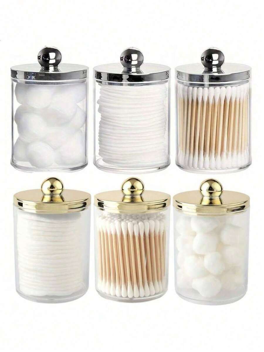 1pc/3pcs Transparent Acrylic Makeup Remover Pad Cleaning Swab Storage Box Desk Dressing Table Dustproof Toothpick Holder With Lid - Multicolor - View 1