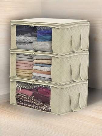 3pcs Large Storage Bags/Boxes, Foldable Closet Organizer With Handle, Thick Fabric, Suitable For Clothes, Blankets, Comforters, Sheets, Pillows, And Toys , Duvet, Mothproof Space Saver; Decorations Decor Festival Decor Room Decor Home Decor Decor Bedroom Decor