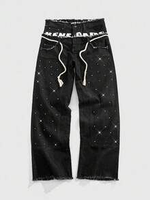 ROMWE MEN Street Life Men's Loose Fit Jeans With Sparkling Diamond Waistband