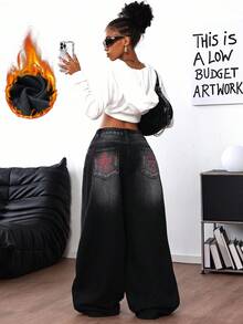 SHEIN ICON 女式褪色简约休闲牛仔裤 - 黑色 - 查看 5