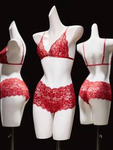 SHEIN 2pcs/Set Lace Wireless Sexy Lingerie Set For Women - Red - View 8