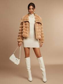 Silquee Abrigo de mujer casual con cuello de solapa y botones, de piel sintética, para otoño/invierno - Camel - Ver 5