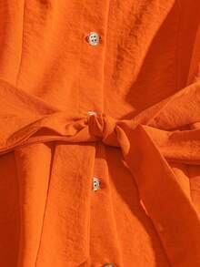 GlowEve Đầm dài vừa phải cài nút phía trước màu trơn thường ngày dành cho nữ - trái cam - Xem 3