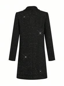 Gownix Abrigo largo con hebilla metálica brillante para otoño/invierno - Negro - Ver 4