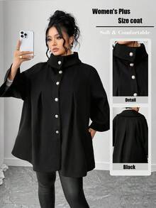 SHEIN Tall CURVE Vải len mùa đông thanh lịch và giản dị dành cho phụ nữ ngoại cỡ - màu đen - Xem 1