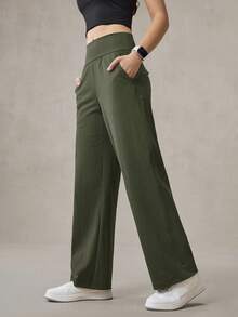 OutZeal 女士凉爽触感针织高腰侧袋直筒运动裤日常休闲秋季 - 軍綠色 - 查看 9