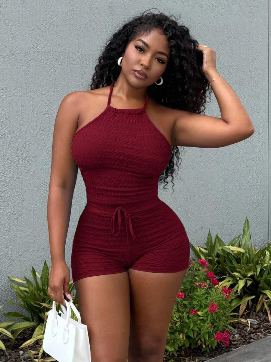 Alexandranx Nuevo conjunto de verano y primavera de moda para mujeres para festival de música, Pascua, Nashville, fiesta de cumpleaños, graduación, estudiante, uso diario casual, versátil básico, ocio, viaje en crucero, playa, tomar el sol, estilo callejero con espalda descubierta y nudos