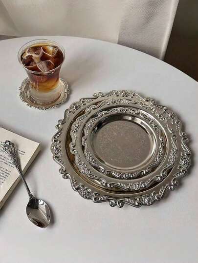 1 pezzo Vassoio vintage, sottobicchiere, portacandele, vassoio organizer per gioielli, in metallo color oro o argento, decorazioni